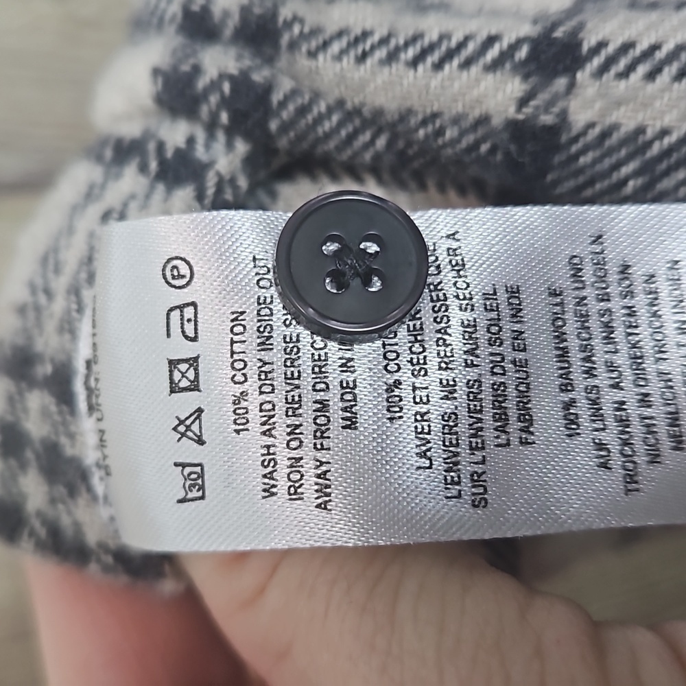 French Connection Flannel Shirt Sz XS Cream BLK Popover Plaid Top - Picture 7 of 7